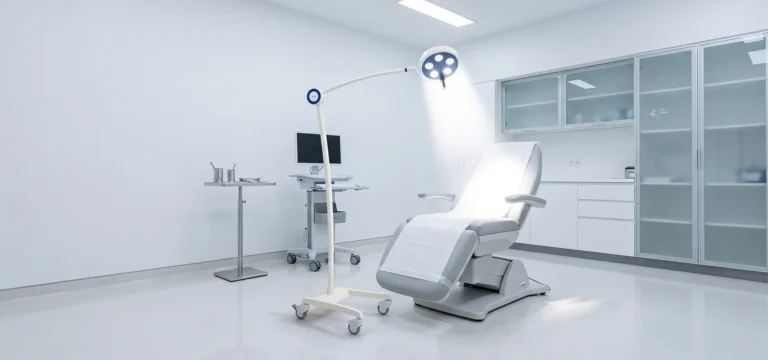 Mobilna Lampa Bezcieniowa LED Na Statywie I Lampa Scienna W Gabinecie Zabiegowym